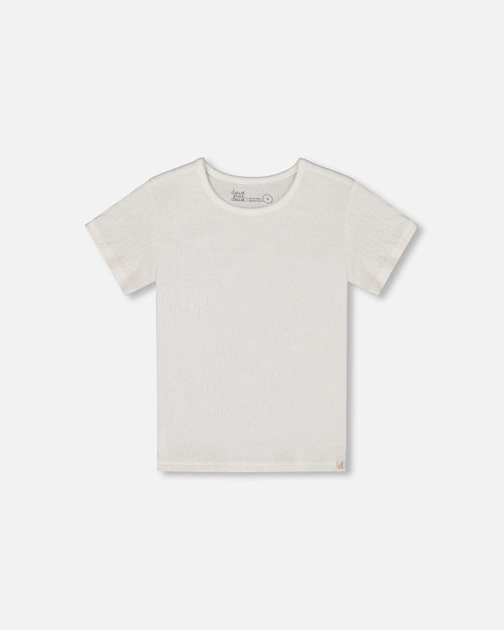 Crinkle Short Sleeve Top White