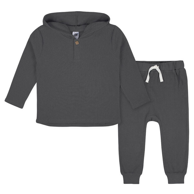 Gerber 2-Piece Baby Toddler Waffle Knit Hoodie & Jogger Set Charcoal 5T