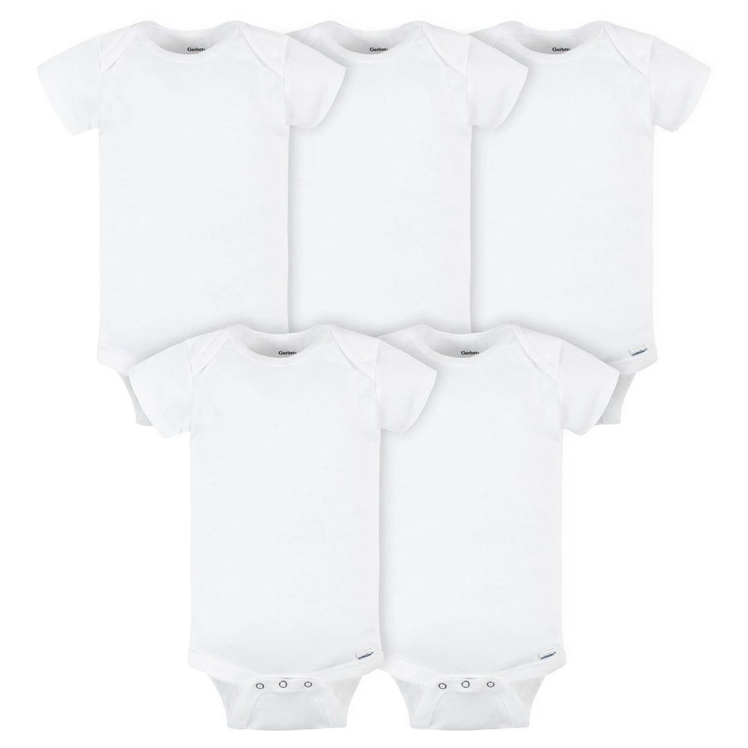 Gerber® 5 Pack Baby Neutral White Short Sleeve Onesies® Bodysuits NB/3-6M/6-9M - Tiniest Toes