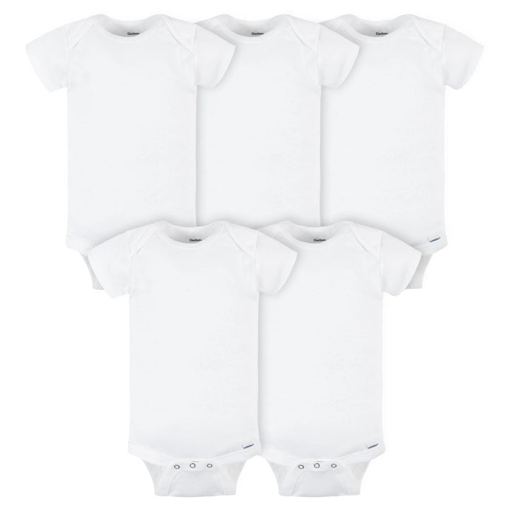 Gerber® 5 Pack Baby Neutral White Short Sleeve Onesies® Bodysuits NB/3-6M/6-9M - Tiniest Toes