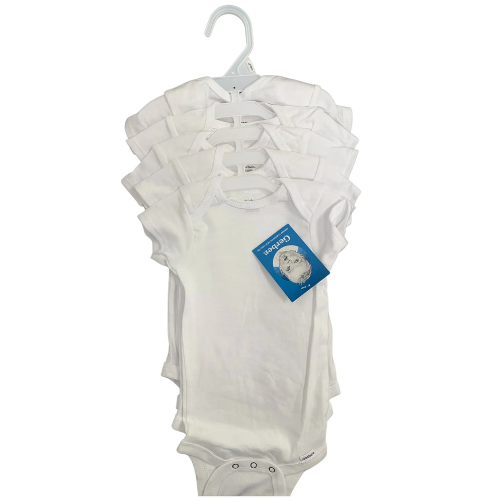 Gerber® 5 Pack Baby Neutral White Short Sleeve Onesies® Bodysuits NB/3-6M/6-9M - Tiniest Toes