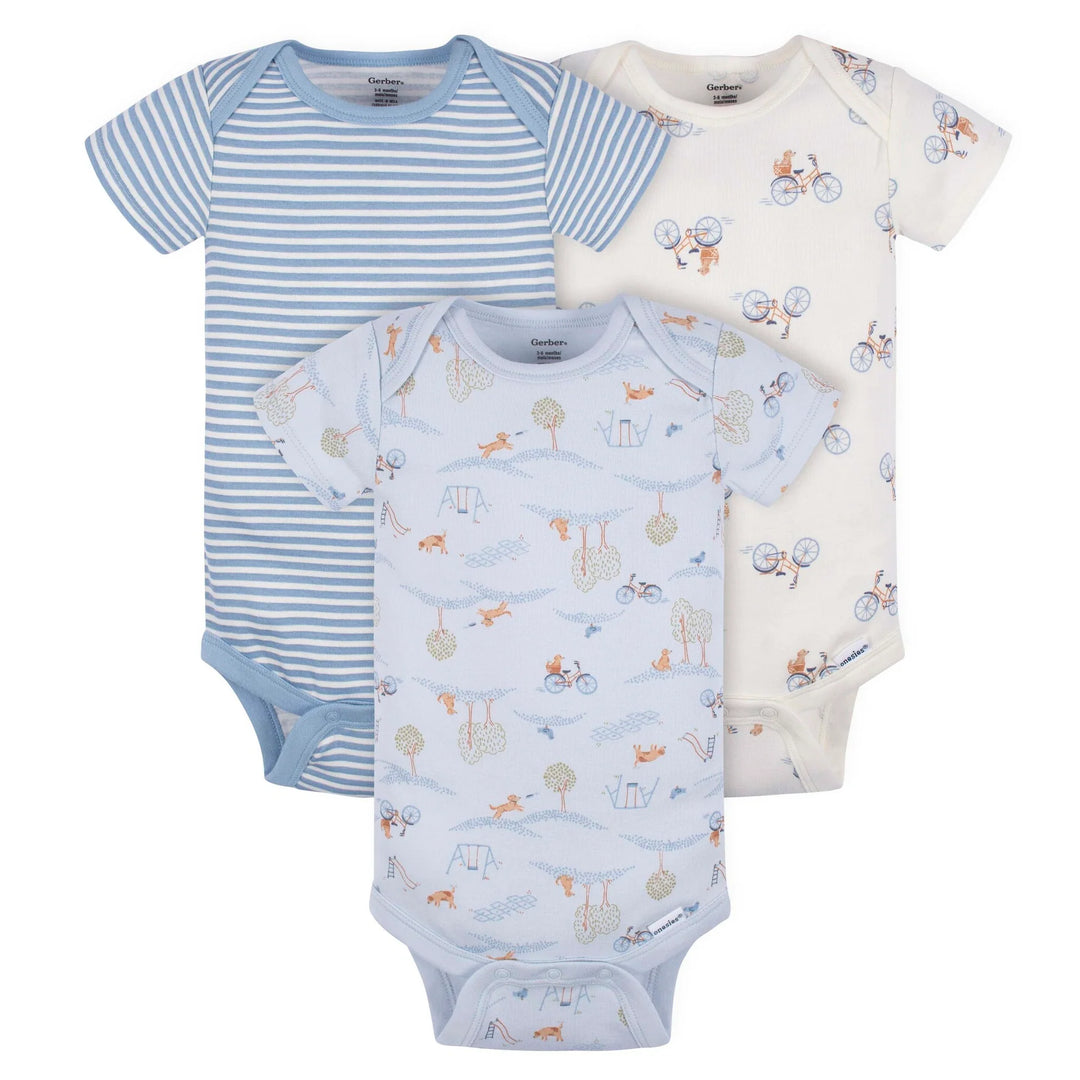 Gerber Baby Boys Short Sleeve Bodysuit Onesies - 3pk Puppy Playground