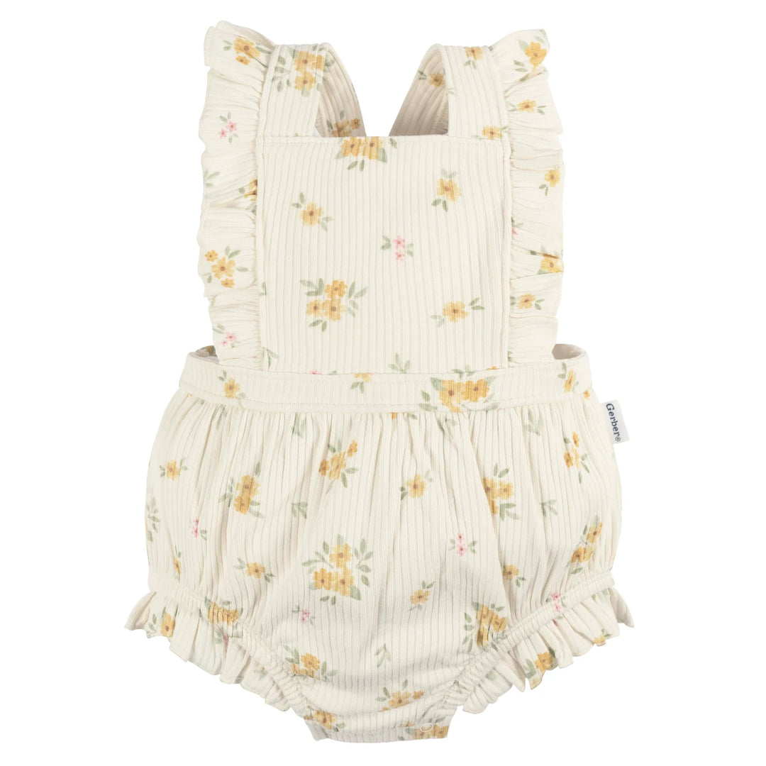 Gerber Infant Romper with Ruffle Girl - Bouquets NB, 0-3M, 3-6M, 6-9M - Tiniest Toes
