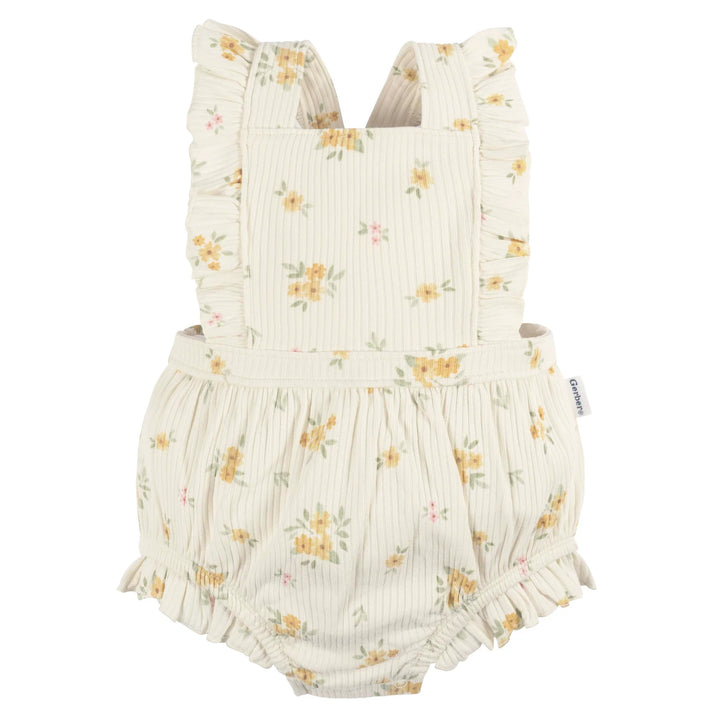Gerber Infant Romper with Ruffle Girl - Bouquets NB, 0-3M, 3-6M, 6-9M - Tiniest Toes