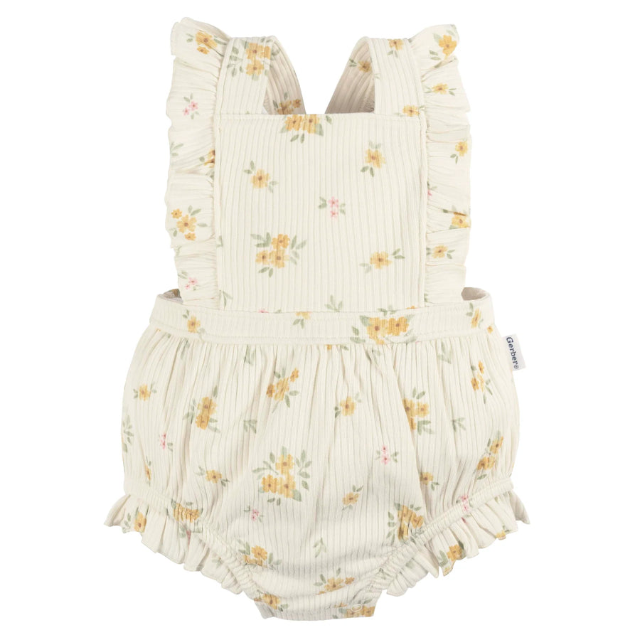 Gerber Infant Romper with Ruffle Girl - Bouquets NB, 0-3M, 3-6M, 6-9M - Tiniest Toes