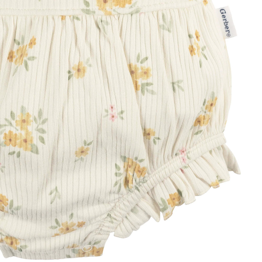 Gerber Infant Romper with Ruffle Girl - Bouquets NB, 0-3M, 3-6M, 6-9M - Tiniest Toes