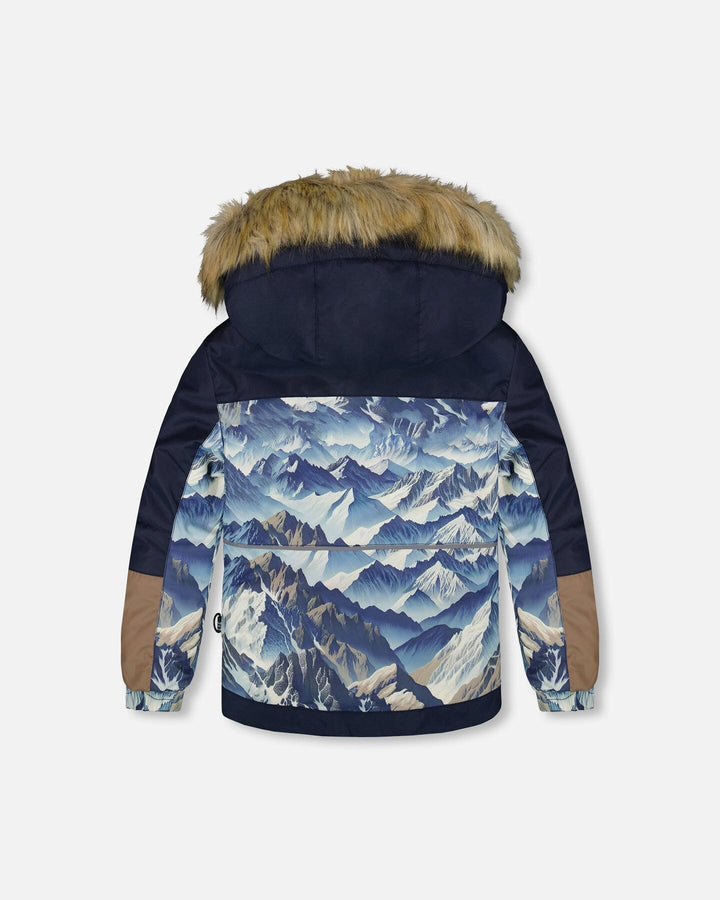 Two-Piece Play Snowsuit With Printed Colorblocked Jacket Navy Blue