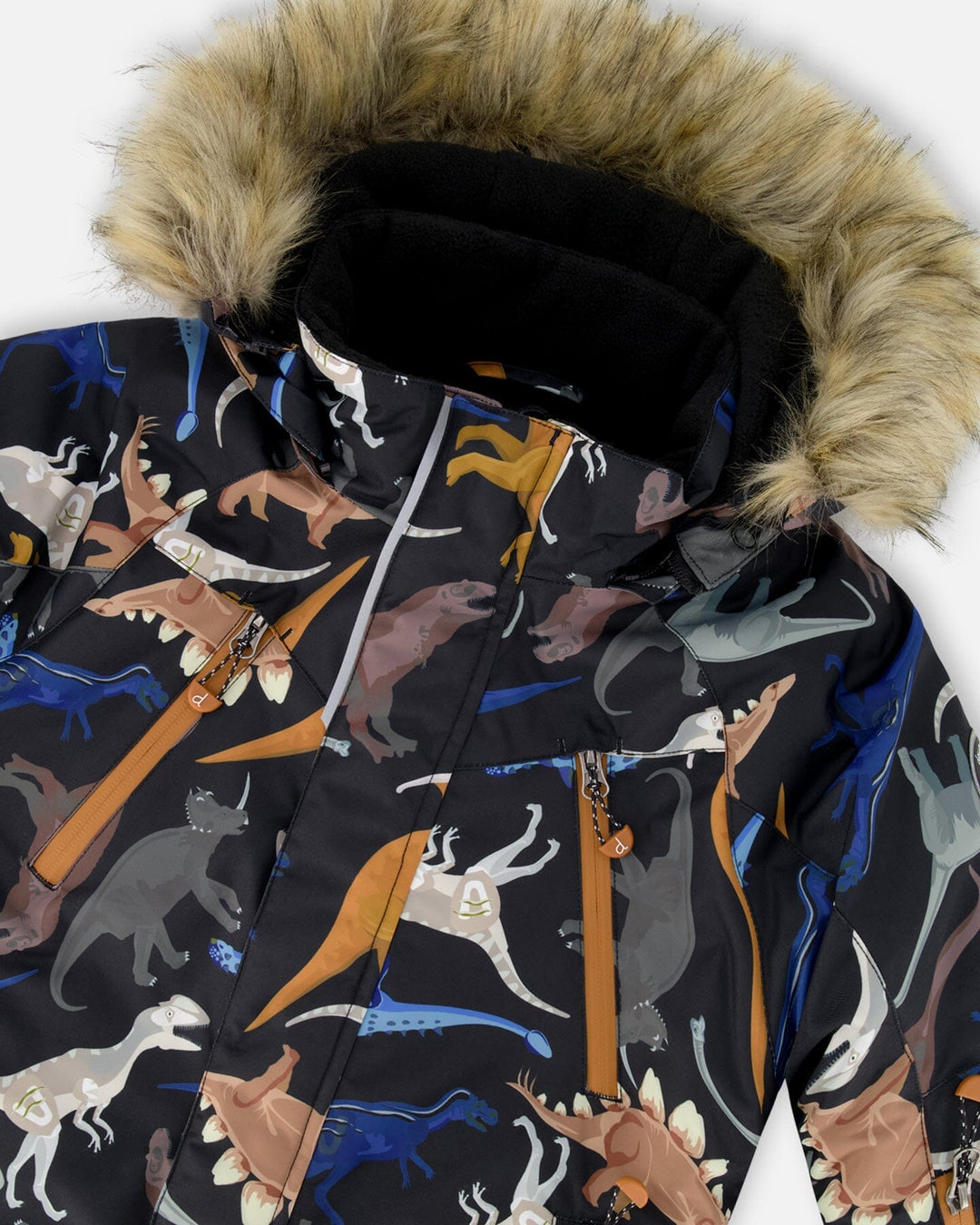 Two-Piece Play Snowsuit With Printed Dinosaurs Jacket Brown