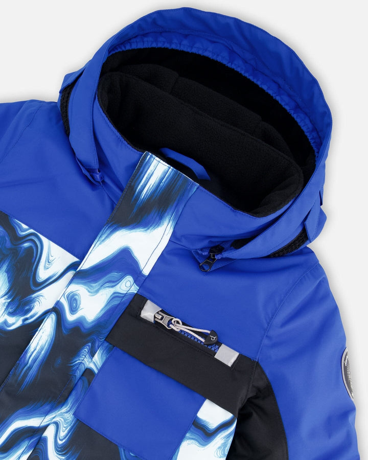 One-Piece Play Snowsuit With Print And Colorblocking Black