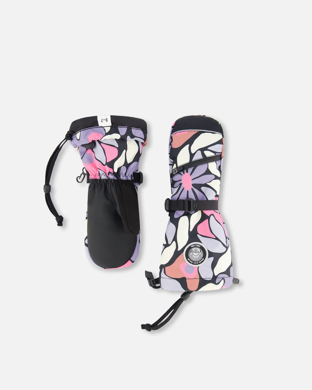 Winter Mittens Teknik Black Retro Flower Print