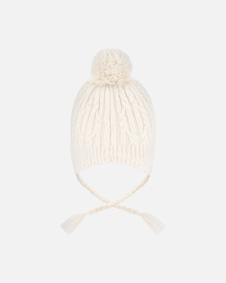 Lined Winter Hat With Pompom Off-White