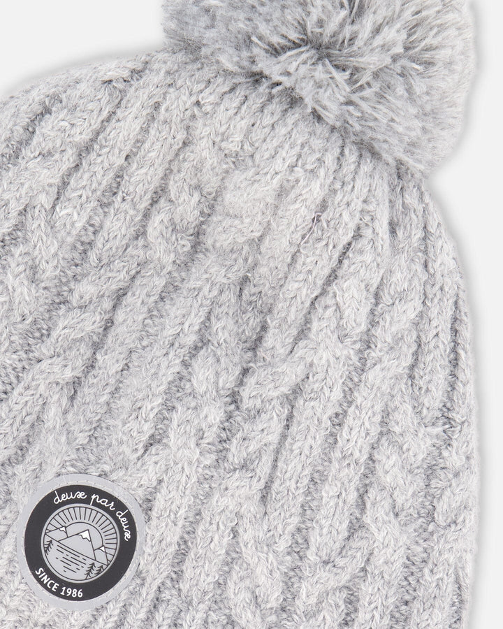 Lined Winter Hat With Pompom Heather Gray