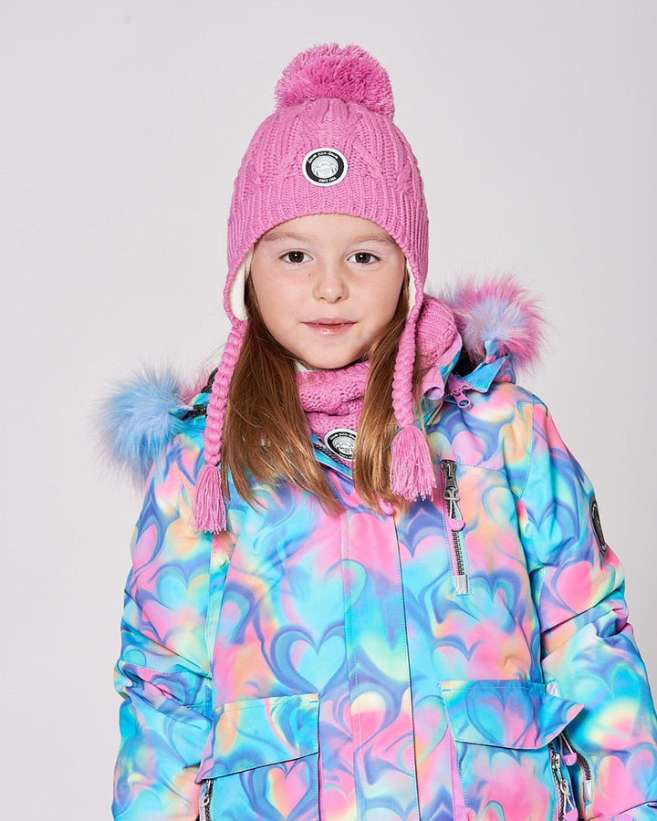 Lined Winter Hat With Pompom Purple