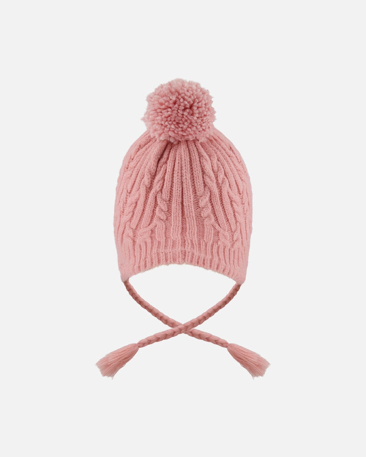 Lined Winter Hat With Pompom Dusty Pink