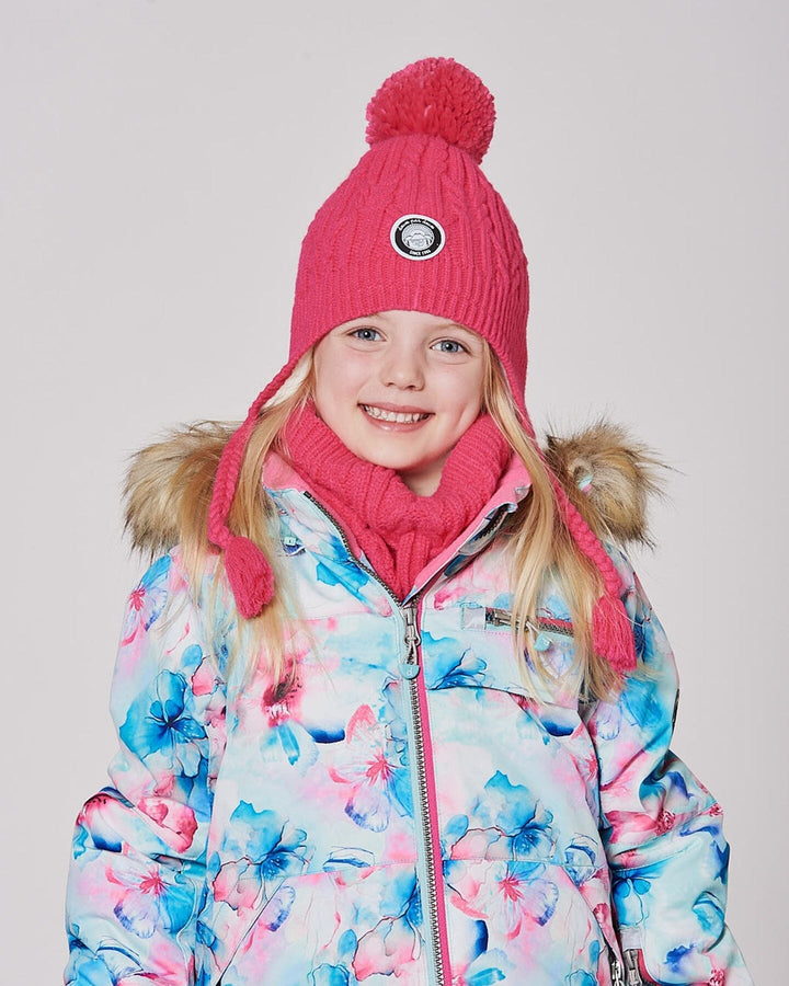 Lined Winter Hat With Pompom Flash Coral