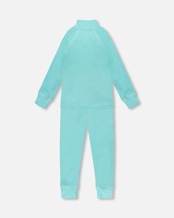 Two-Piece Thermal Underwear Set Turquoise Blue
