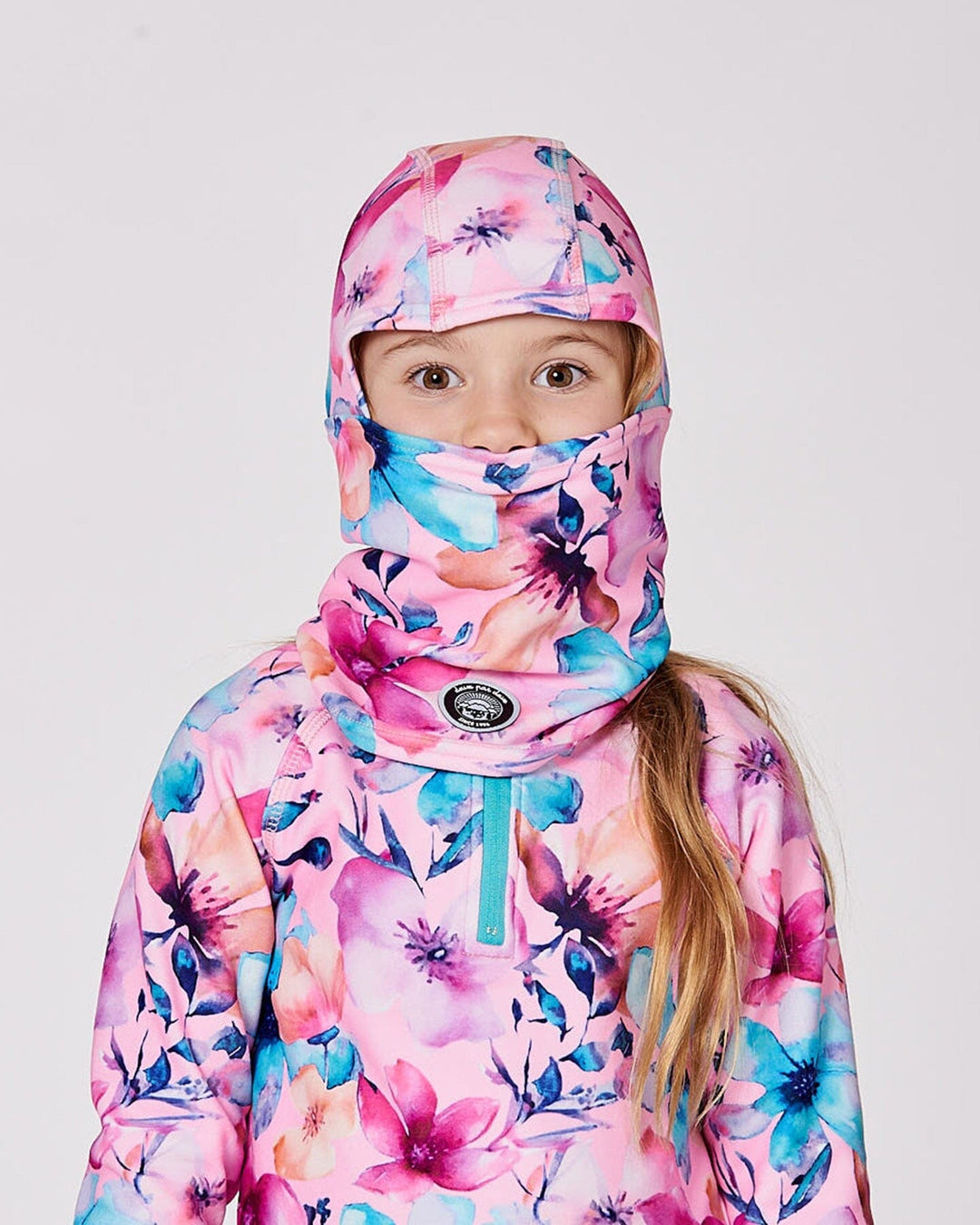 Brushed Jersey Balaclava Pink Watercolor Flower Print