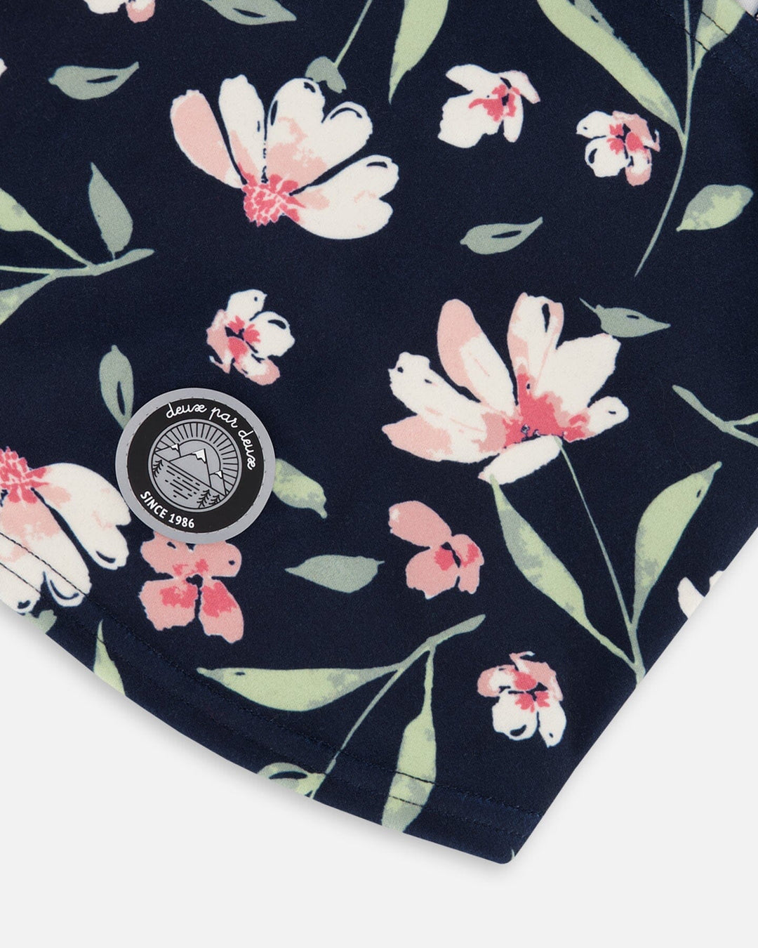 Brushed Jersey Balaclava Navy Flower Print