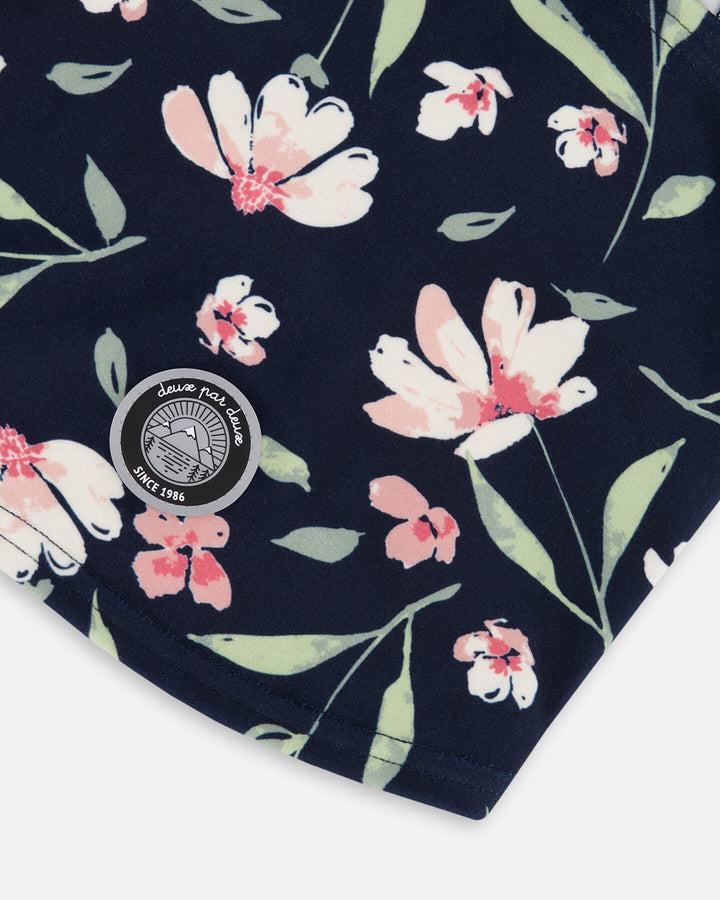 Brushed Jersey Balaclava Navy Flower Print