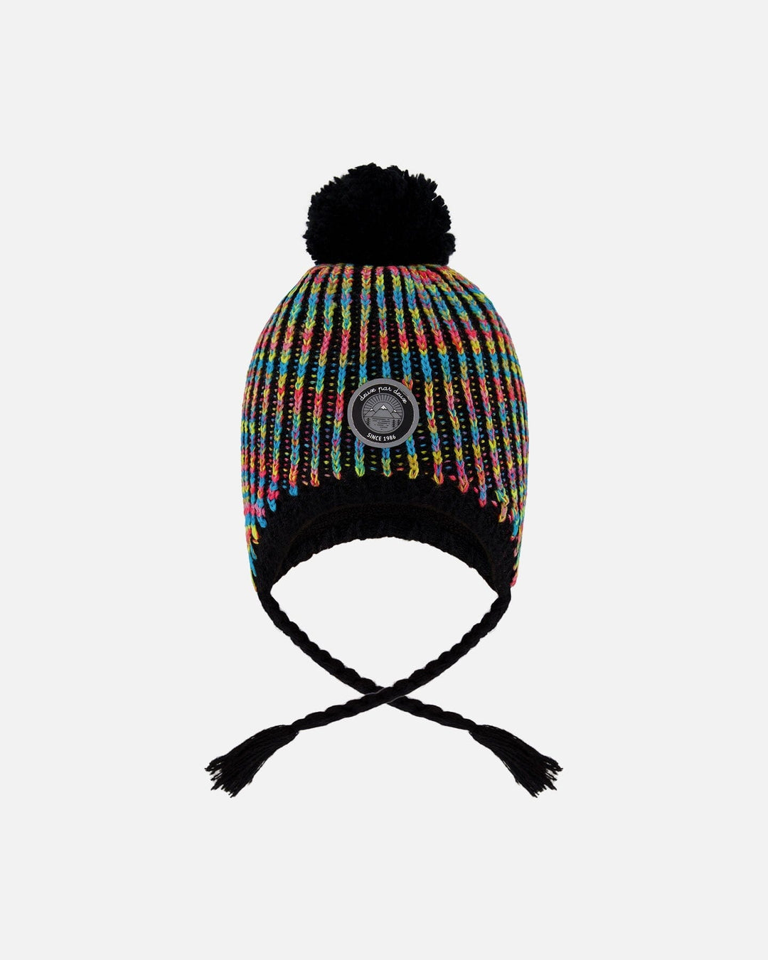 Lined Peruvian Knit Pompom Hat Black And Multicolor