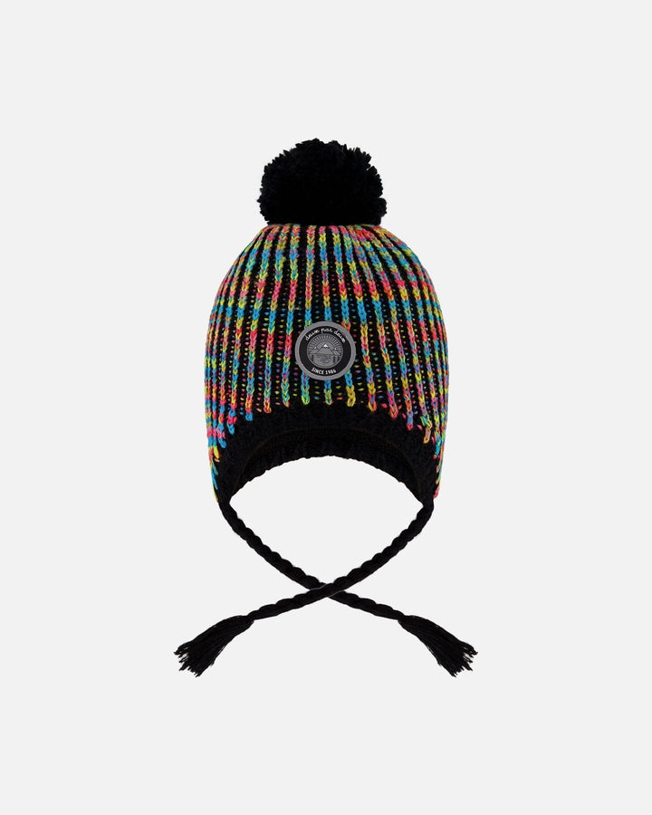 Lined Peruvian Knit Pompom Hat Black And Multicolor