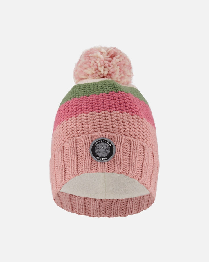 Lined Knit Pompom Hat Pink And Green