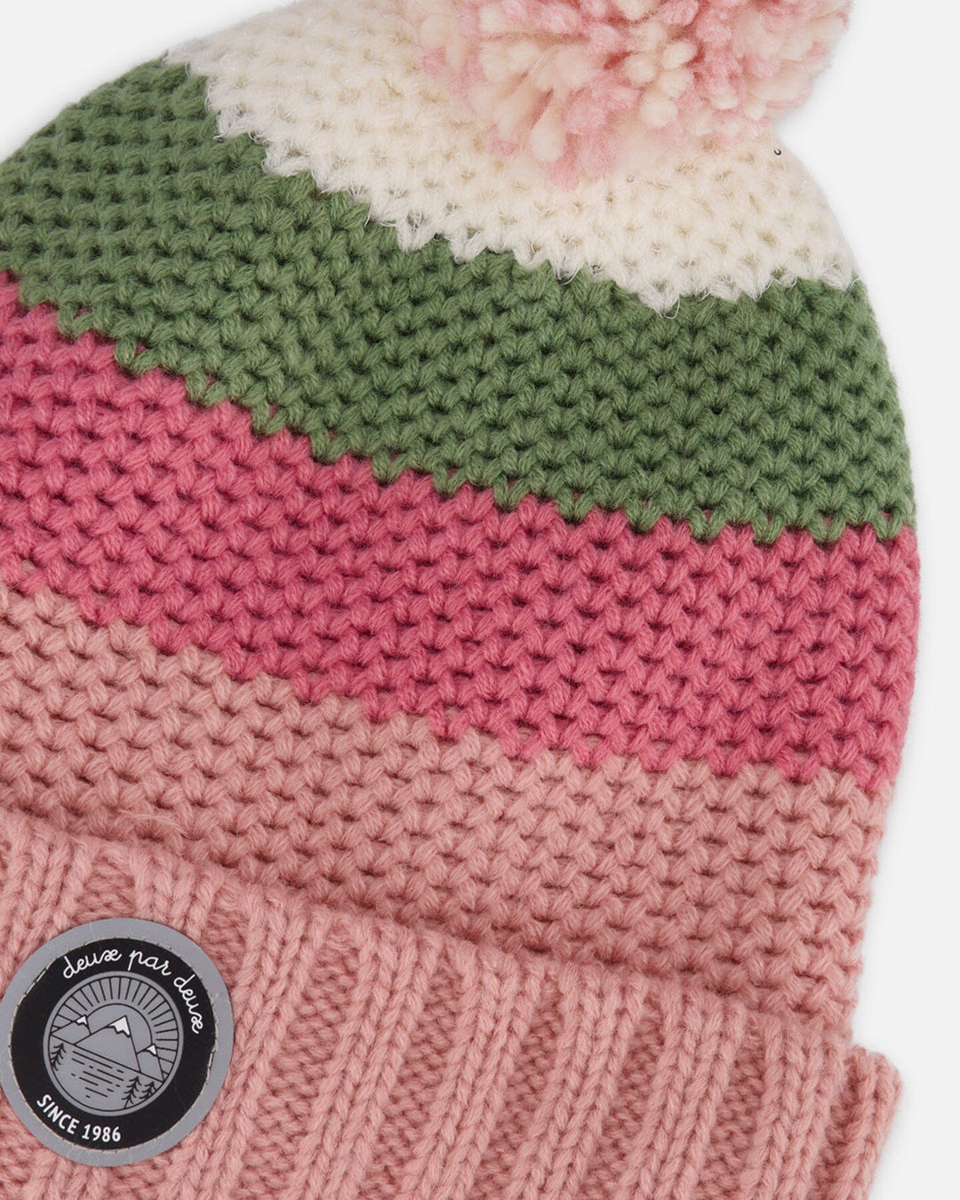 Lined Knit Pompom Hat Pink And Green