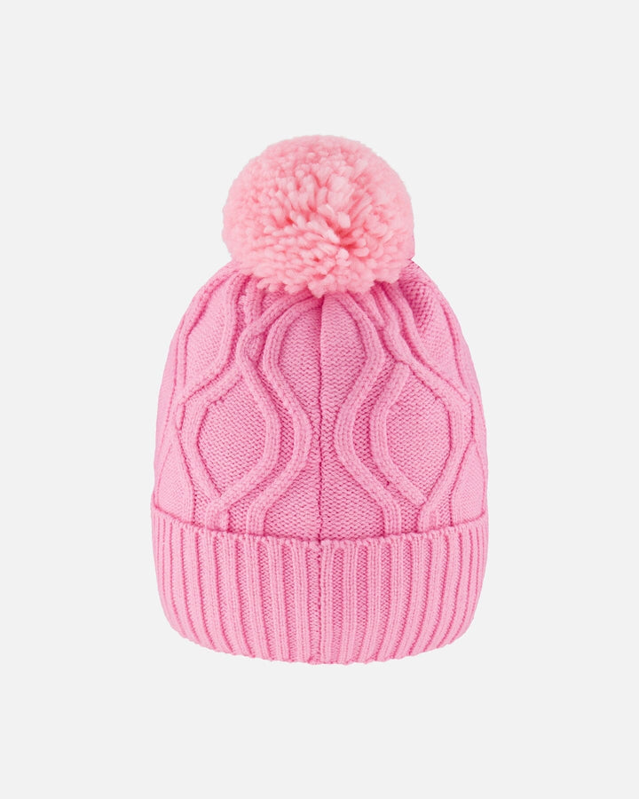 Lined Knit Pompom Hat Pink