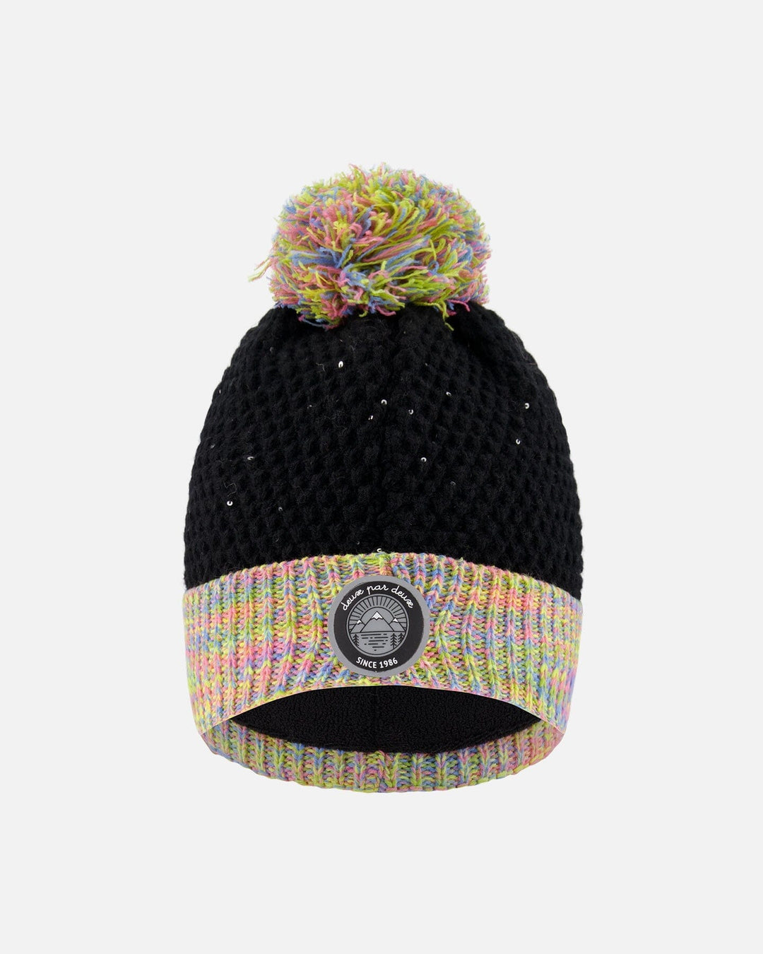 Lined Knit Hat With Pompom Black And Multicolor