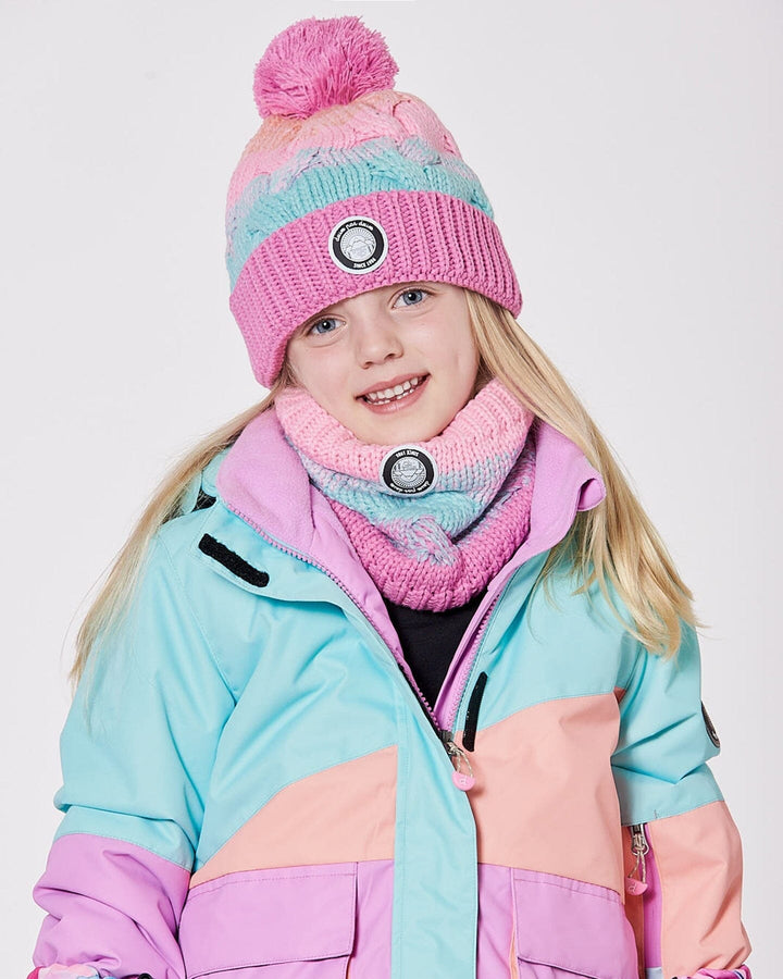 Lined Knit Pompom Hat Pink, Orange And Turquoise