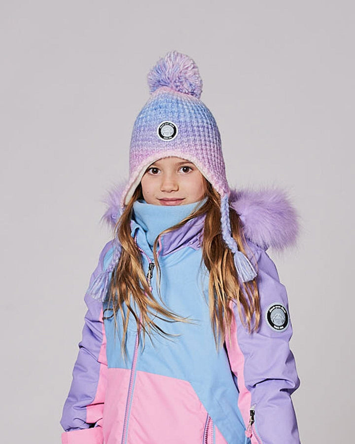 Lined Peruvian Knit Pompom Hat Blue, Purple And Pink