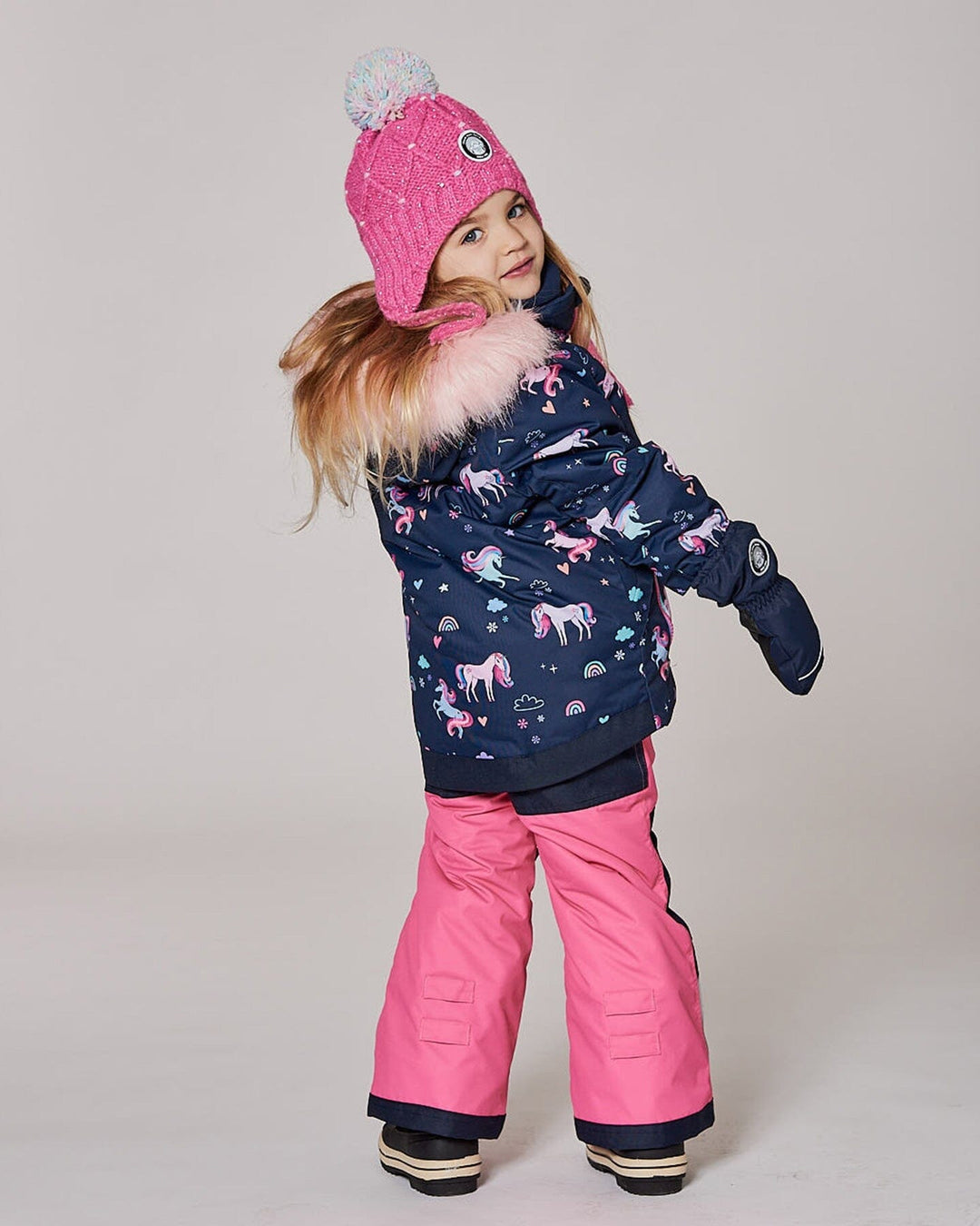 Lined Peruvian Knit Hat With Pompom Pink And Multicolor
