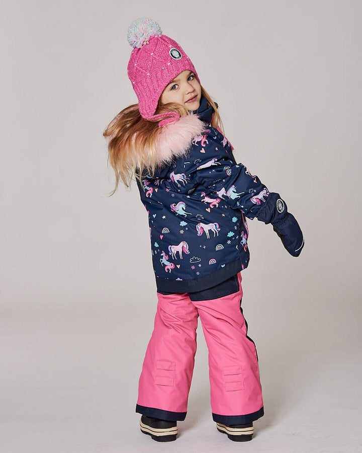 Lined Peruvian Knit Hat With Pompom Pink And Multicolor