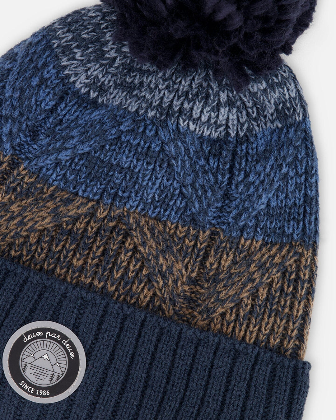Lined Knit Pompom Hat Taupe And Navy