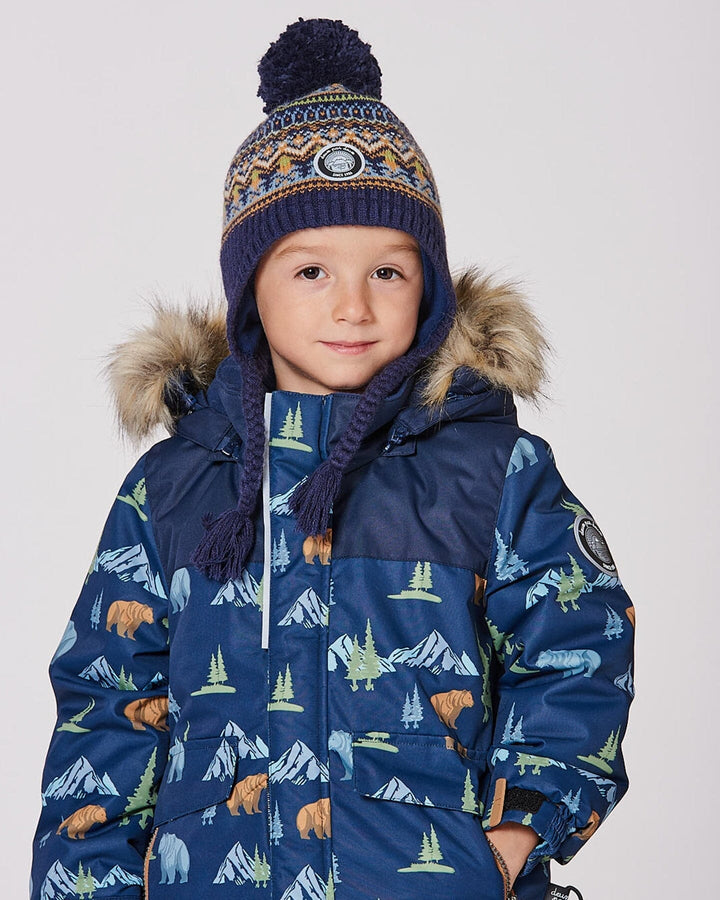 Lined Peruvian Knit Hat With Pompom Taupe And Navy