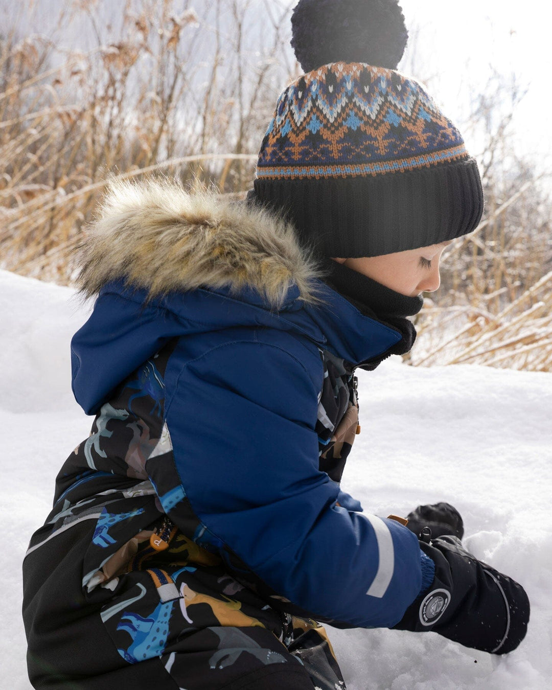 Lined Knit Winter Hat With Pompom Taupe And Navy