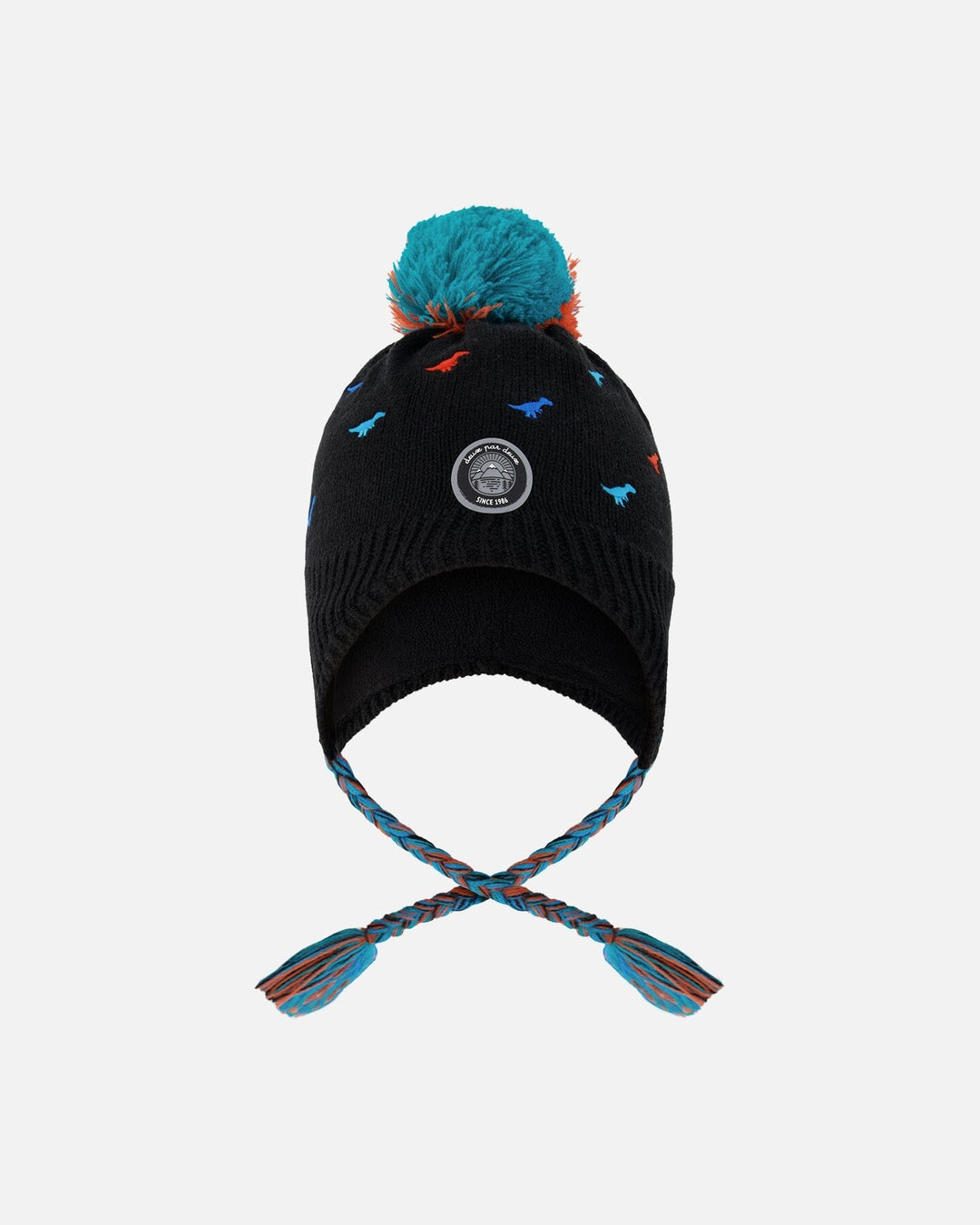 Lined Winter Peruvian Knit Hat With Pompom Black