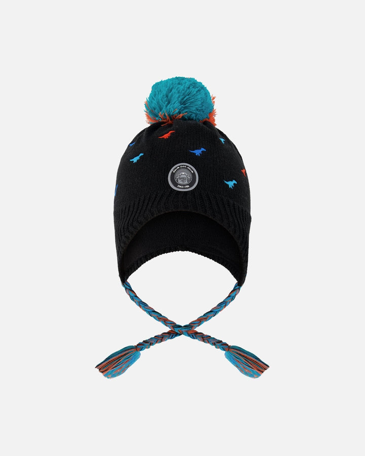 Lined Winter Peruvian Knit Hat With Pompom Black