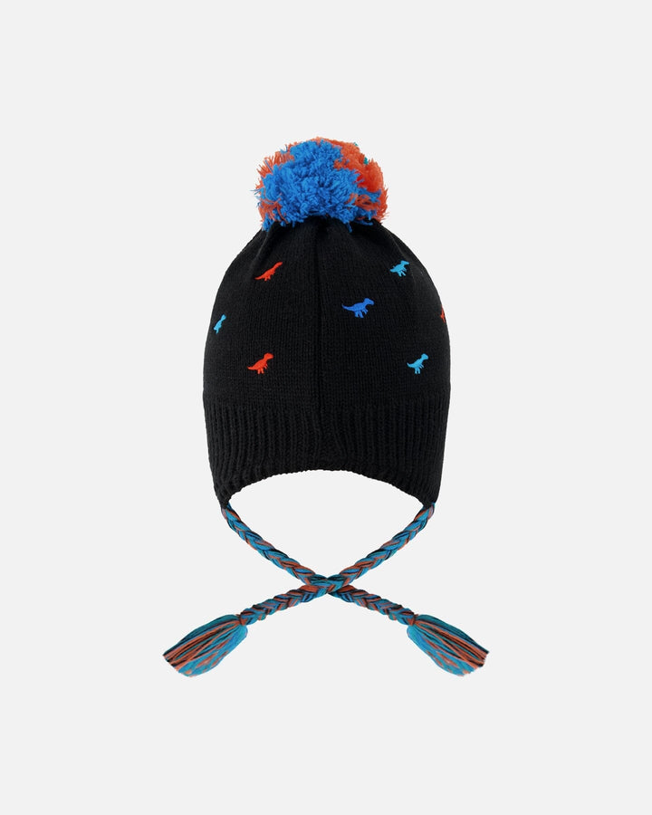 Lined Winter Peruvian Knit Hat With Pompom Black
