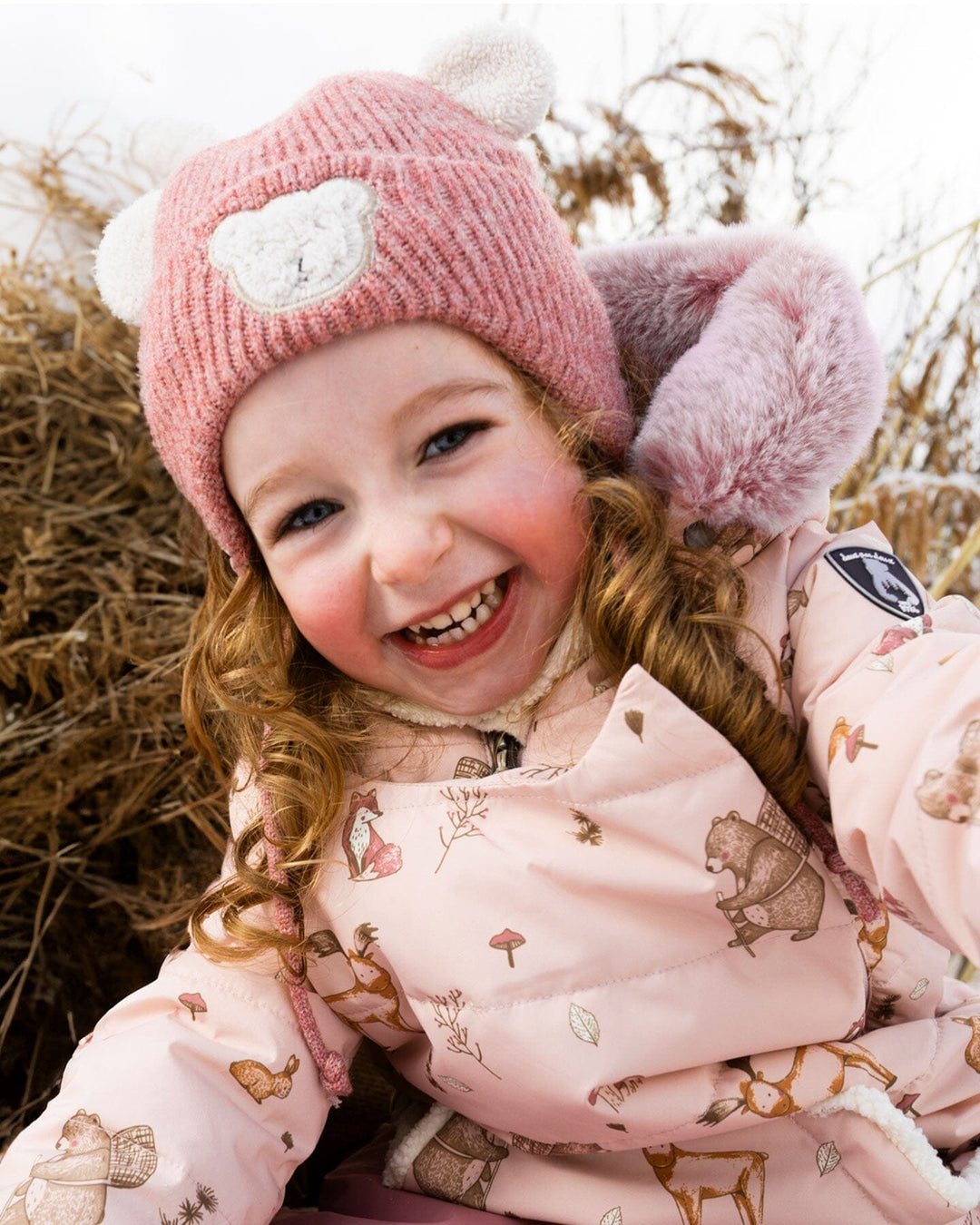Lined Baby Winter Knit Hat With Ear Flaps Dusty Pink
