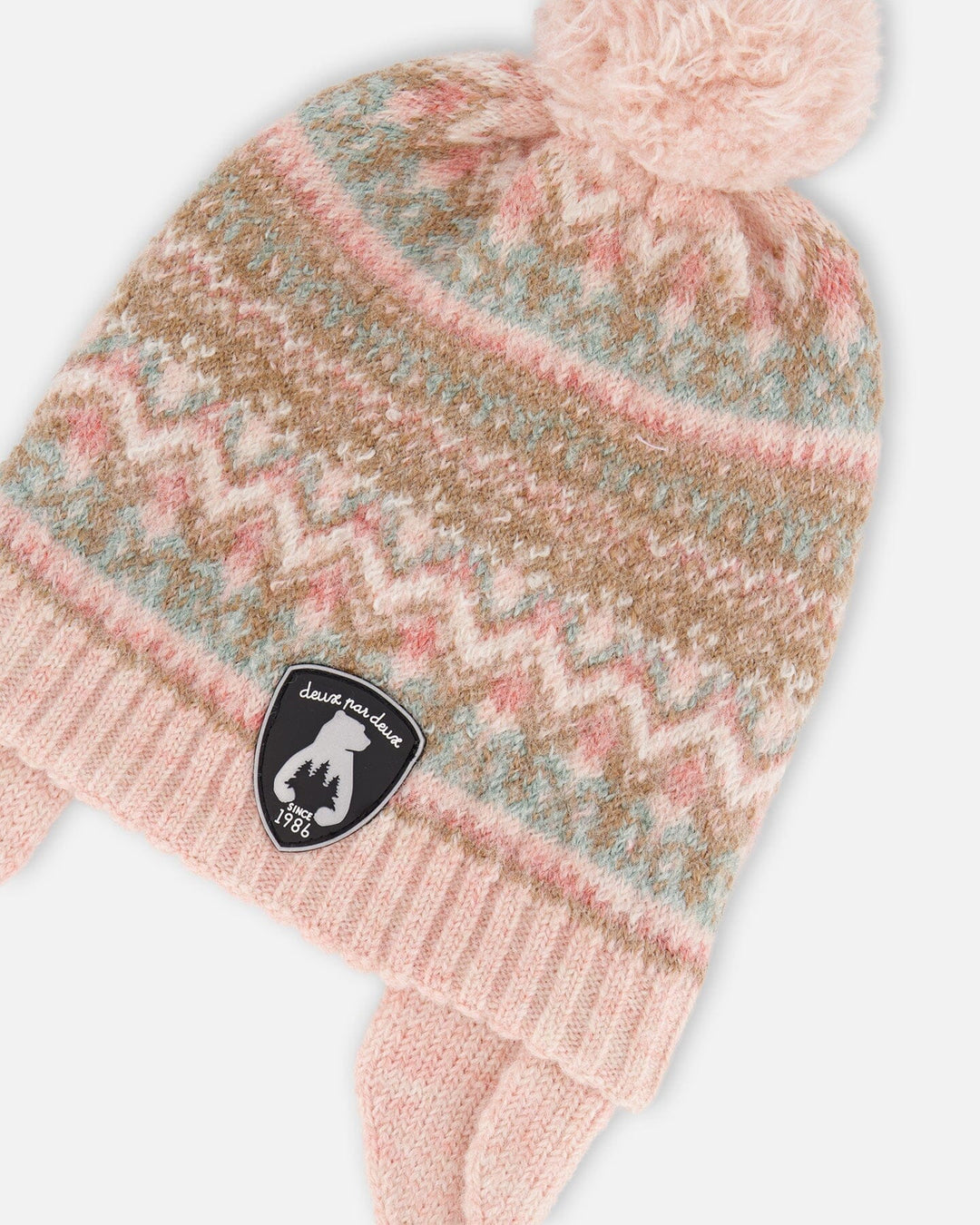 Lined Baby Knit Pompom Hat With Ear Flaps Dusty Pink