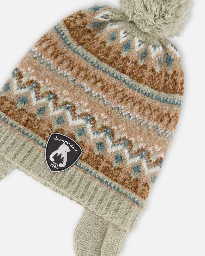 Lined Baby Knit Pompom Hat With Ear Flaps Blue Purple