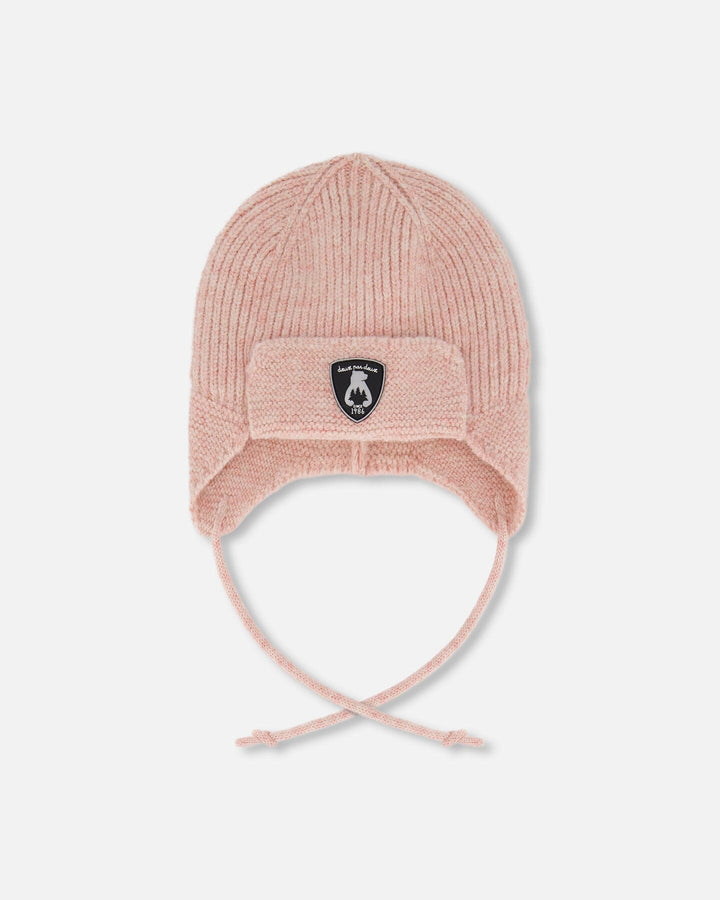 Lined Baby Knit Hat With Ears And Strings Dusty Pink