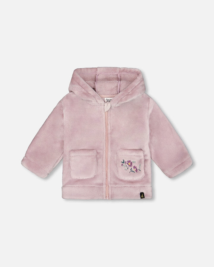 Hooded Zip Plush Jacket Neutral Purple