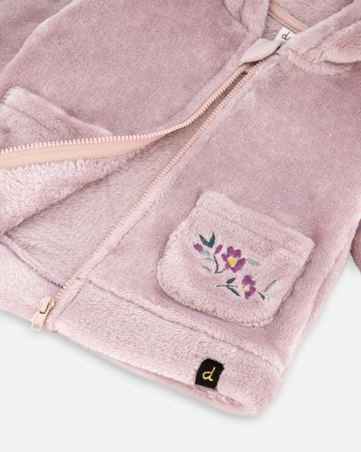 Hooded Zip Plush Jacket Neutral Purple