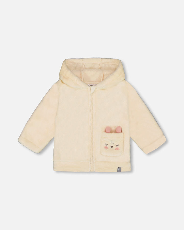Plush Hooded Jacket Off White