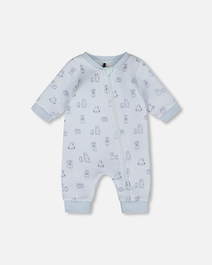 Organic Cotton One-Piece And Baby Romper Blue Bear Print