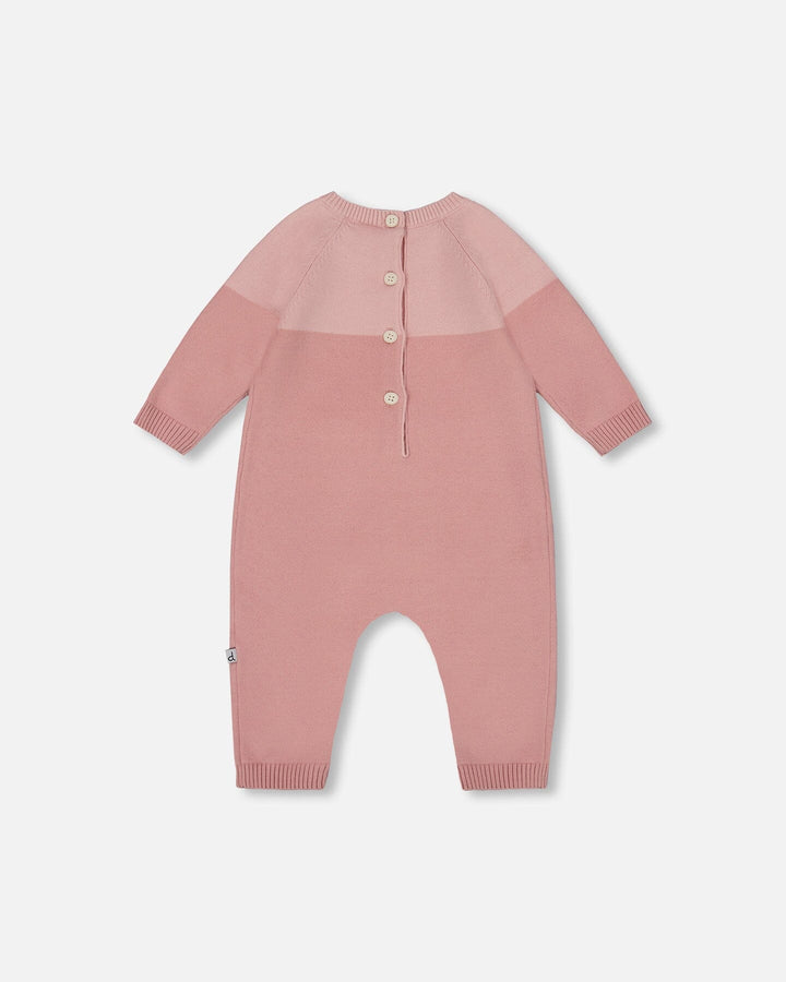 Knitted Bi-Color Cat Romper Old Pink