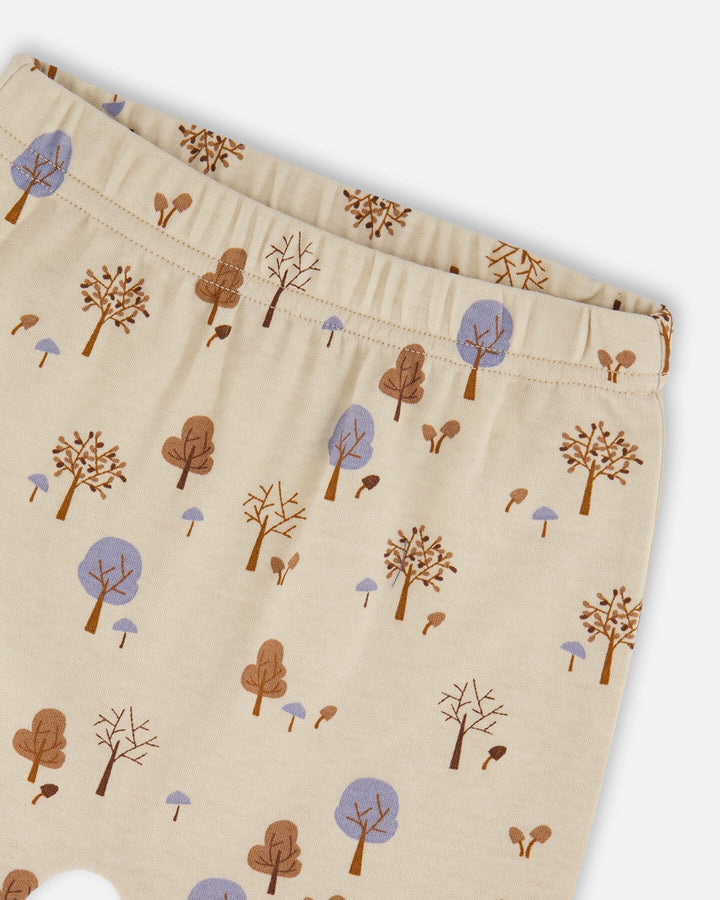 Organic Cotton Pant And Top Set Beige Tree Print