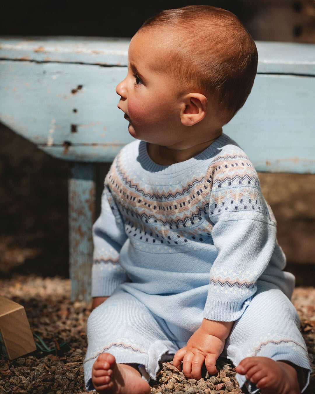 Knitted Jacquard Romper Light Blue